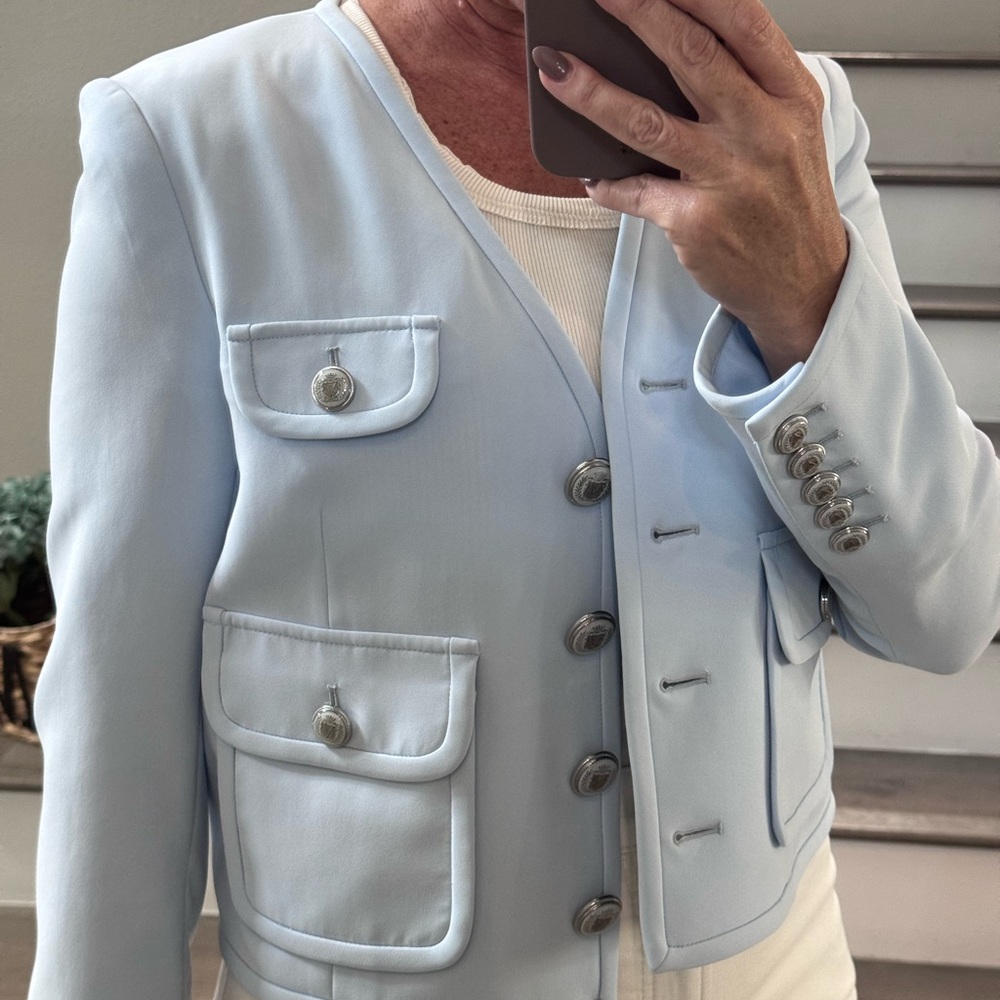 Veronica Beard Sky Blue Blazer with Silver Buttons